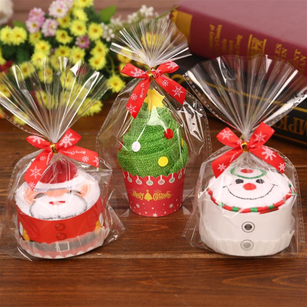 30x30cm Exquisite Christmas Gift Cupcake Cotton Towel with Packaging Bag Natal Noel Christmas Decorations for Home Kids Children