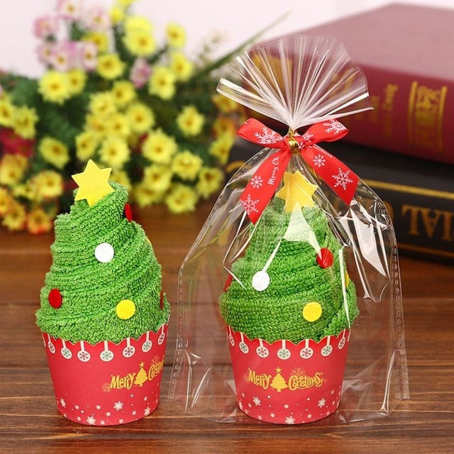 30x30cm Exquisite Christmas Gift Cupcake Cotton Towel with Packaging Bag Natal Noel Christmas Decorations for Home Kids Children