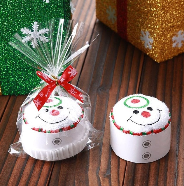 30x30cm Exquisite Christmas Gift Cupcake Cotton Towel with Packaging Bag Natal Noel Christmas Decorations for Home Kids Children