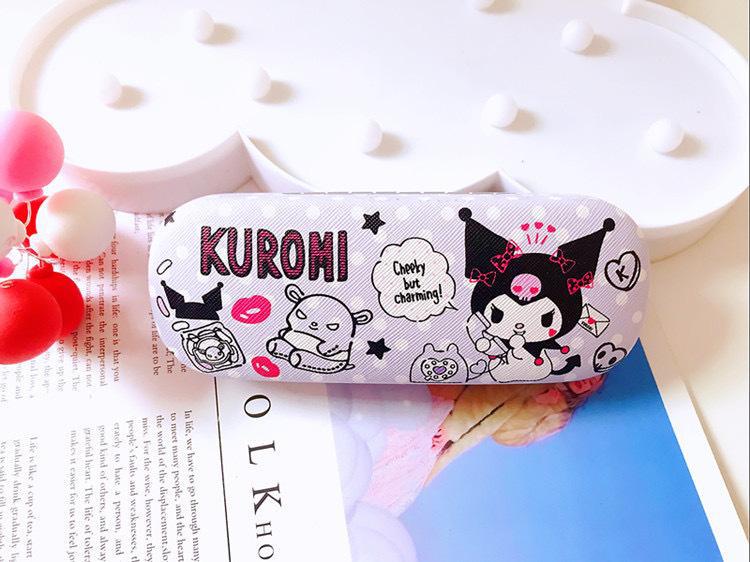 Cute Kuromi Leather Glasses Case Drop-Proof Crush-Proof Kids Eyewear Storage Box