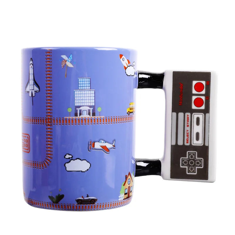 Blue Cup Game Handle Ceramic Cup Square Game Controller Mark Sub-Creative Game Modeling Bone-china Cup