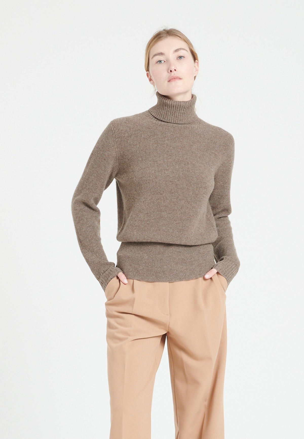 Pull col roulé femme en cachemire taupe - LILLY 21