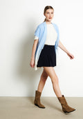 Gilet à manches courtes femme en cachemire déjaugé tie & dye blanc écru & bleu ciel - AVA 11A