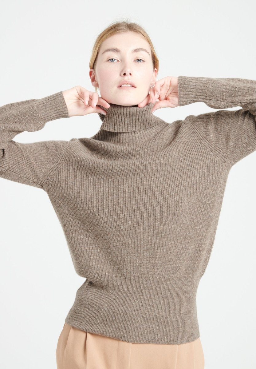 Pull col roulé femme en cachemire taupe - LILLY 21