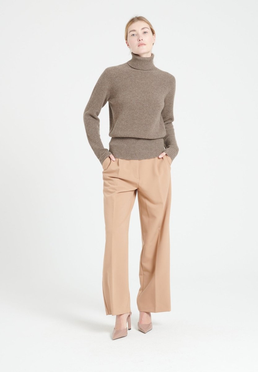 Pull col roulé femme en cachemire taupe - LILLY 21