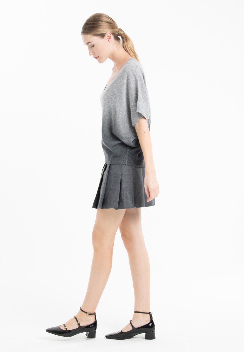 Pull col V manches chauve souris femme en cachemire tie & dye gris clair & gris anthracite - RIA 7B