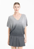 Pull col V manches chauve souris femme en cachemire tie & dye gris clair & gris anthracite - RIA 7B